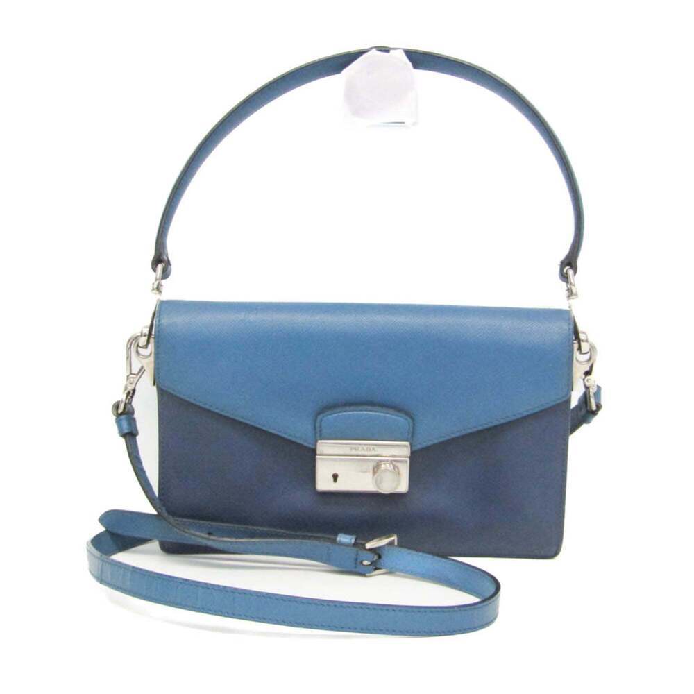 PRADA Blue Leather Saffiano Shoulder Bag